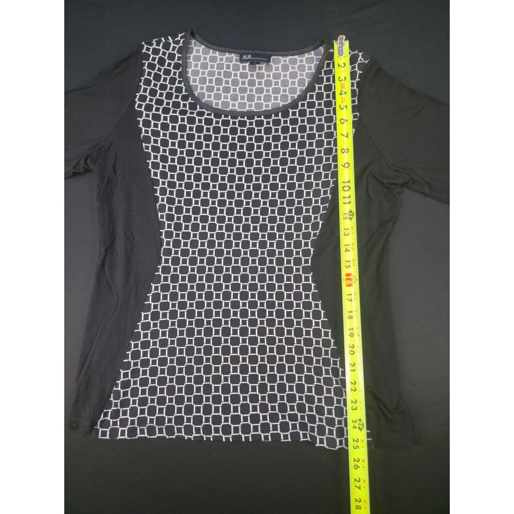 AGB Womens XL Black White Geometric Print 3/4 Sleeve Stretch Knit Blouse Top - Picture 4 of 6